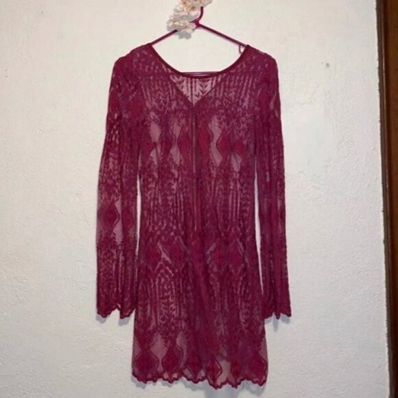 Urban Outfitters Ecoté women’s dress small Pink Lace Sheer embroidered floral 70 - Picture 3 of 9